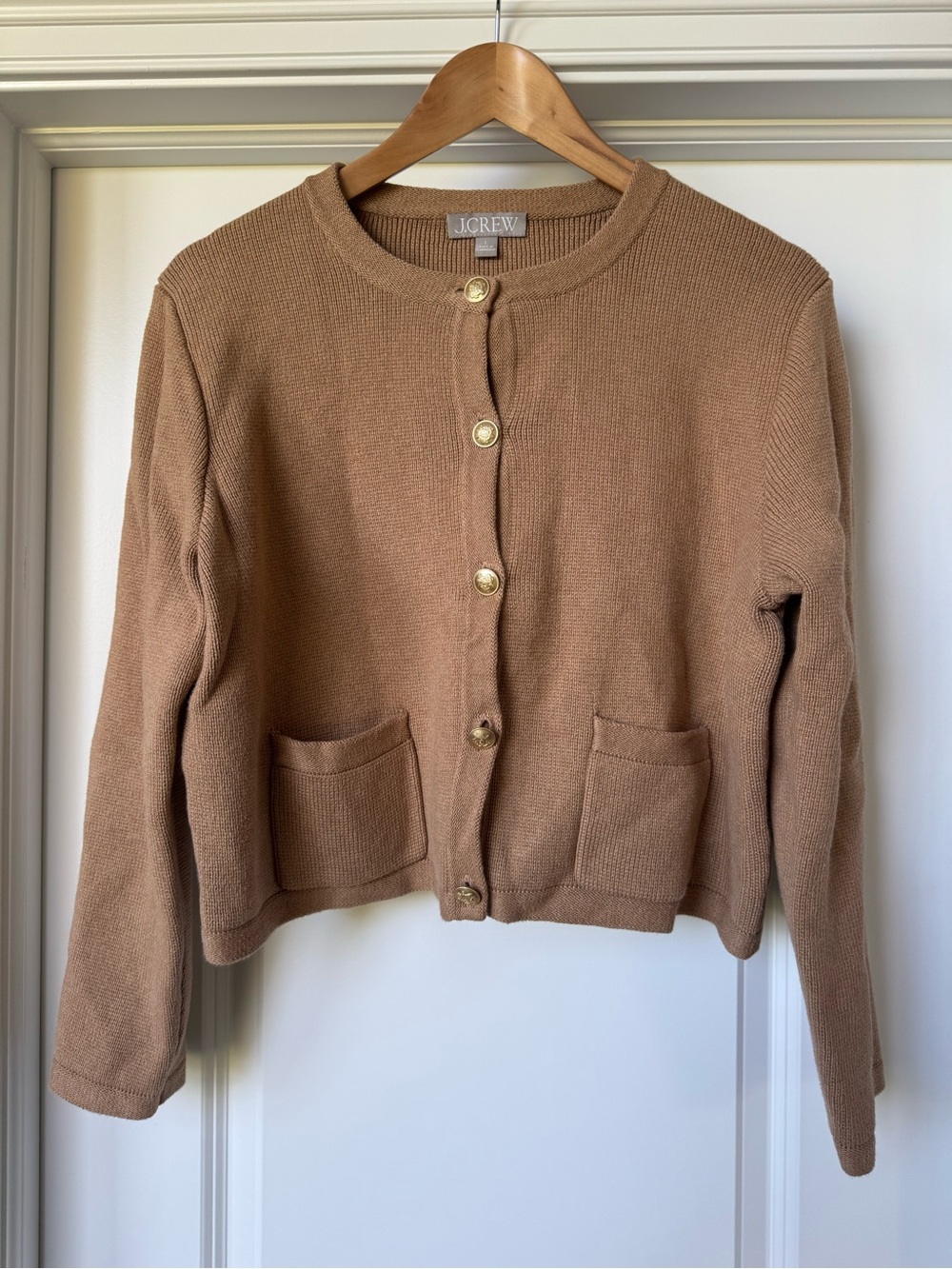 J. Crew 100% Cotton Camel Gold Button-Front Pocket Cardigan Size Large